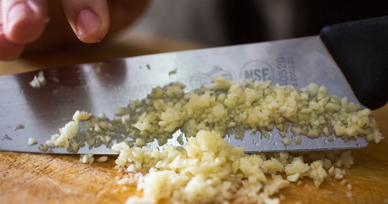 chopping garlic