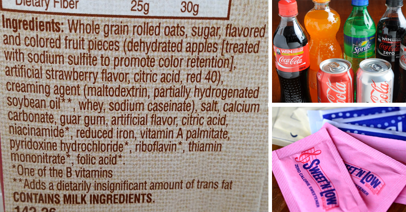 Labels showing chemicals in foods