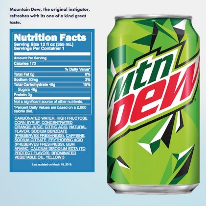 ingredients in mountain dew zero