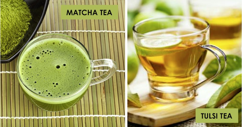 matcha and tulsi teas