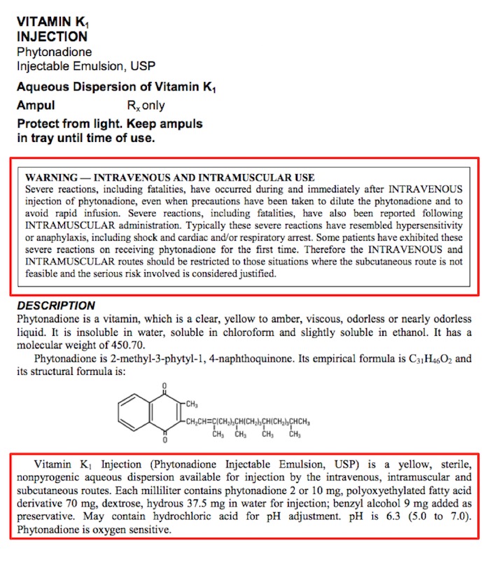 vitamin K1 injection warning