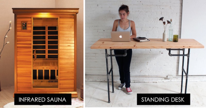 infrared sauna and standing desk