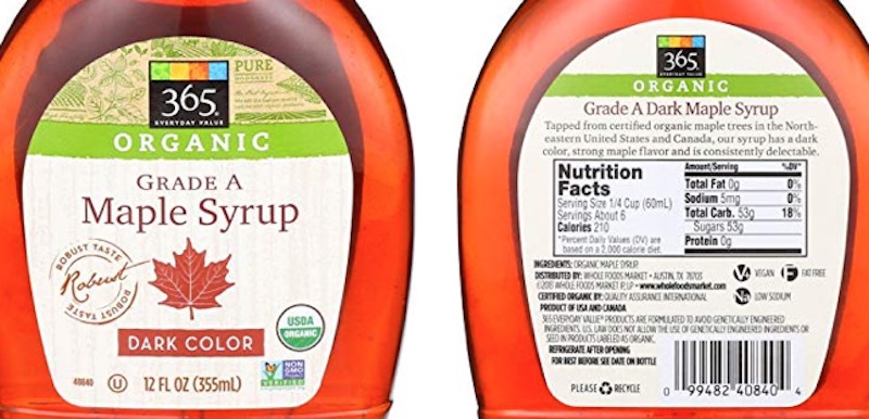 Whole Foods organic maple syrup