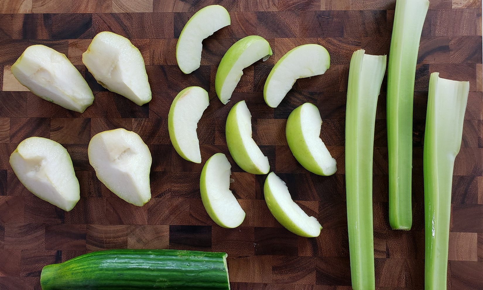 Prepare your apples, pears, celery, & cucumber