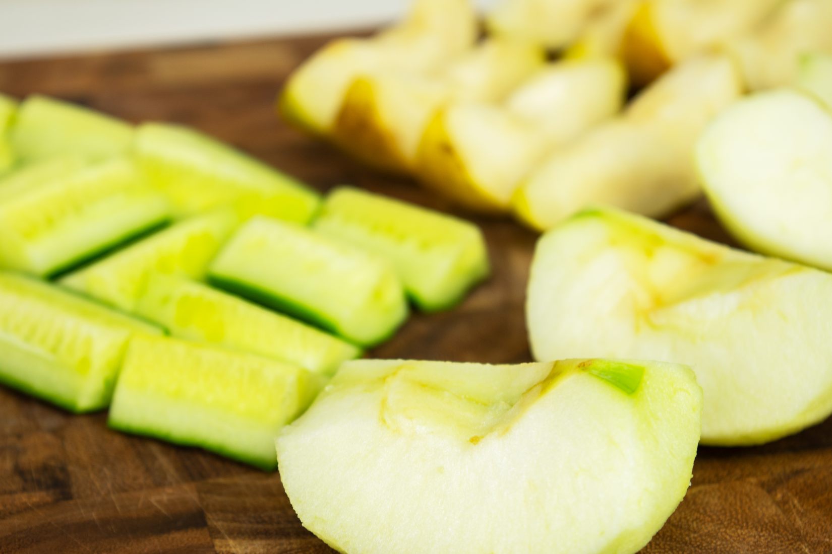 Slice your pears, cucumbers, and apples